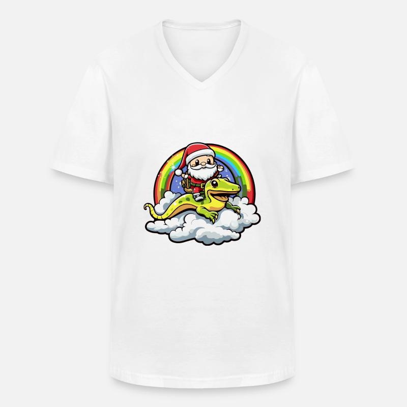 Echse Weihnachtsmann Regenbogen - Männer-T-Shirt mit V-Ausschnitt - Weiß