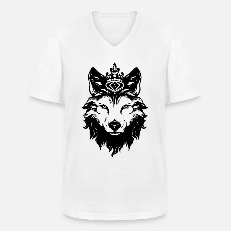 Wolf Crown Head King - Men's V-Neck T-Shirt - white