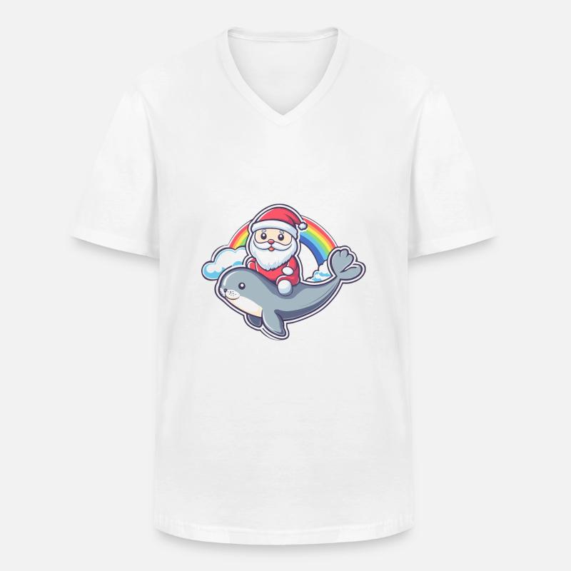 Robbe Tier Weihnachtsmann Regenbogen - Männer-T-Shirt mit V-Ausschnitt - Weiß