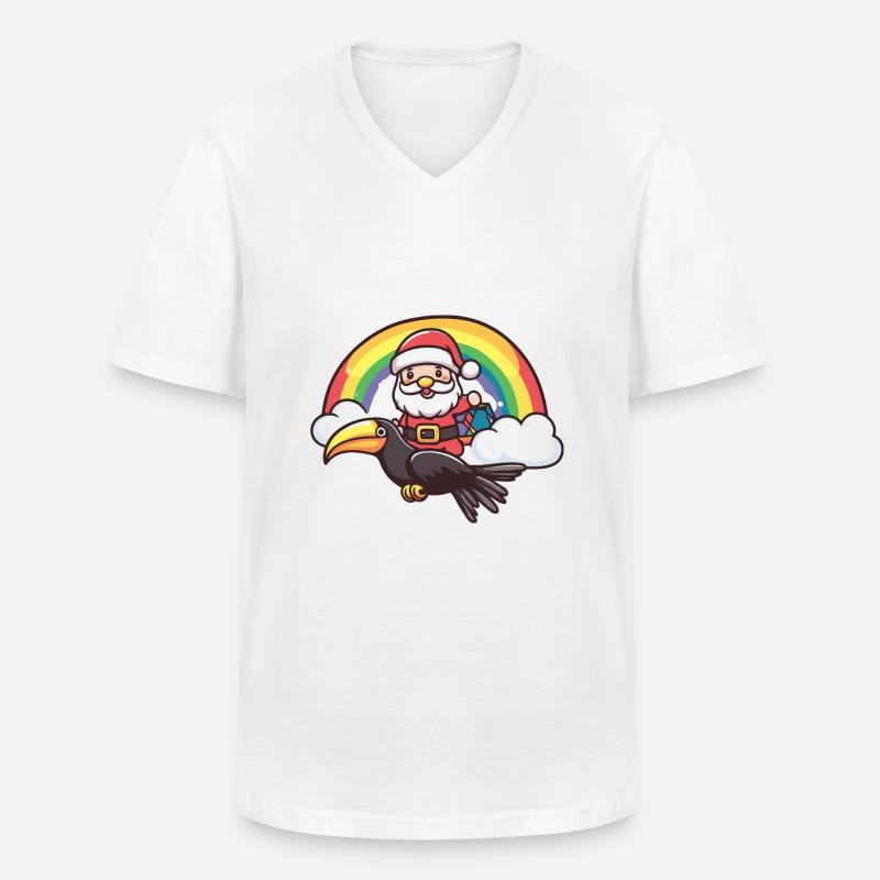 Tukan Vogel Weihnachtsmann Regenbogen - Männer-T-Shirt mit V-Ausschnitt - Weiß