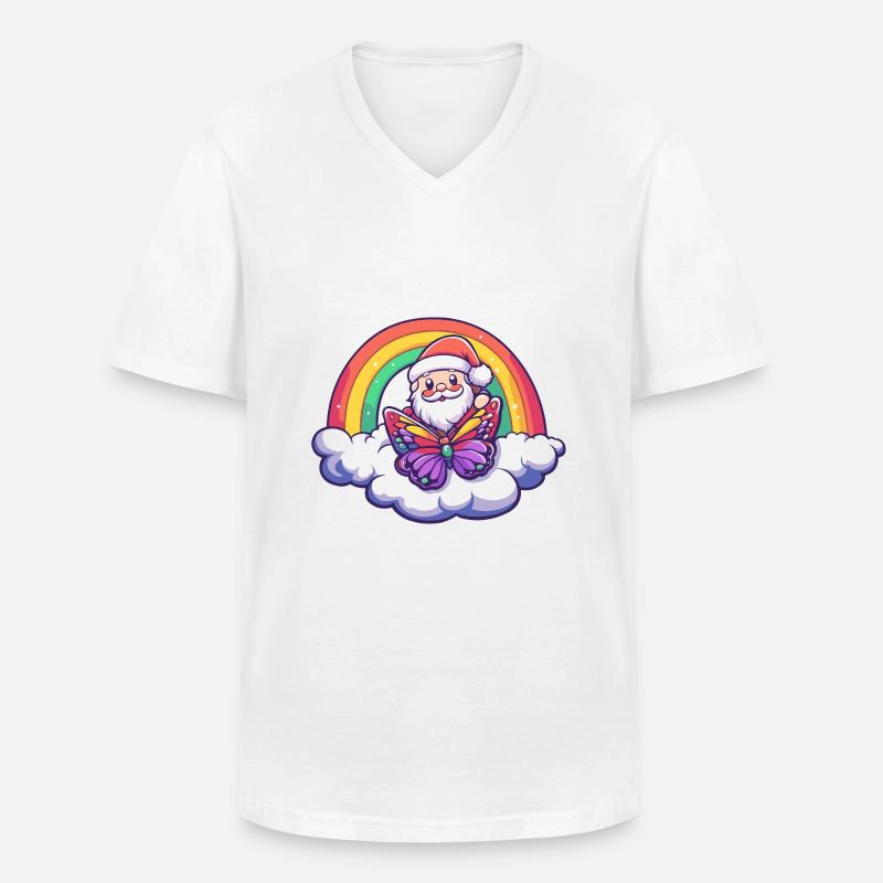 Schmetterling Weihnachtsmann Regenbogen - Männer-T-Shirt mit V-Ausschnitt - Weiß