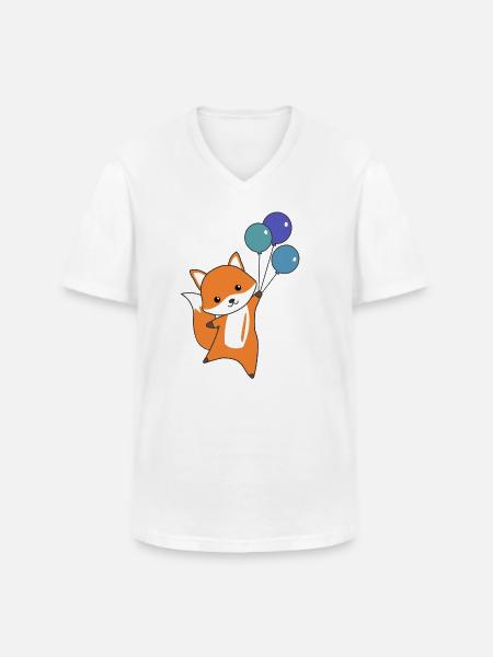 Fox cute animal flies balloons children foxes - Men's V-Neck T-Shirt - white