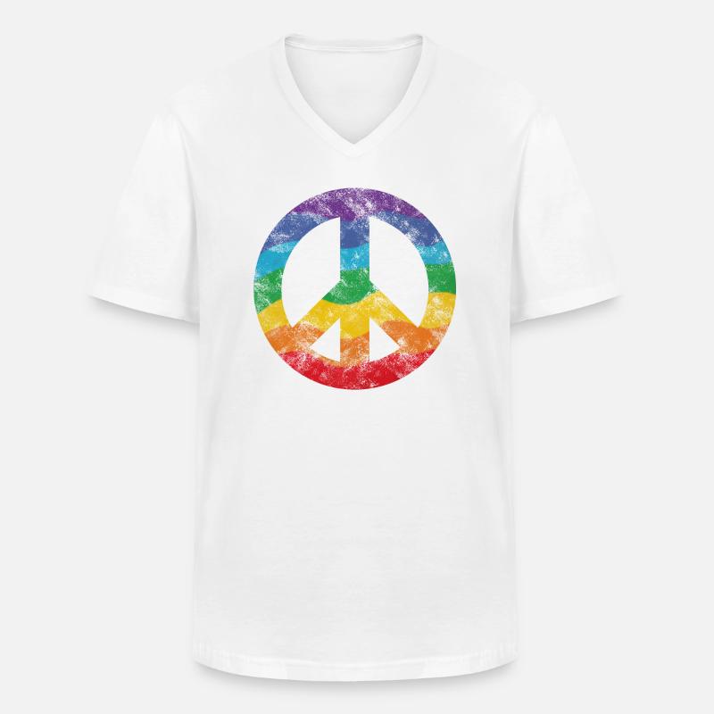 Regenbogen Peacezeichen - Männer-T-Shirt mit V-Ausschnitt - Weiß