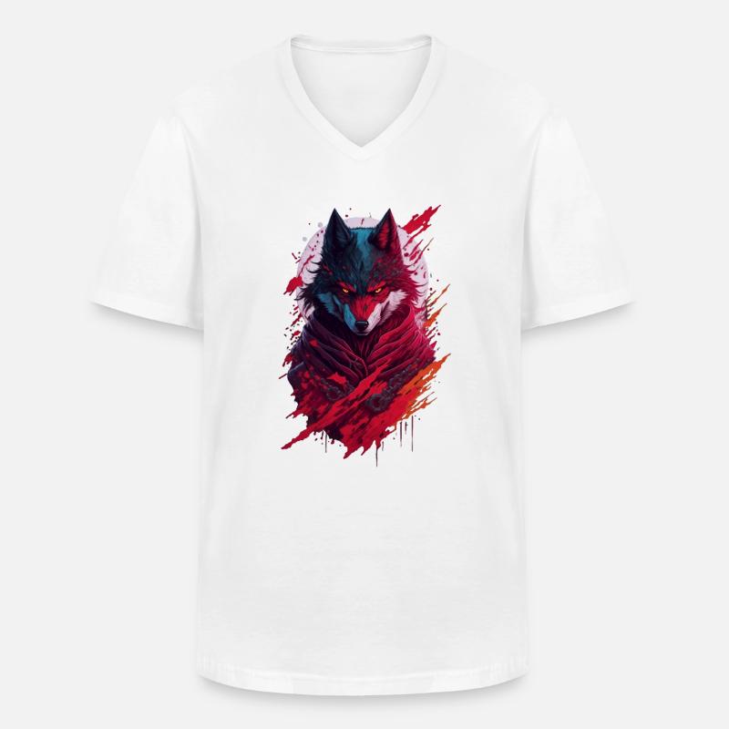 Böser Ninja-Wolf - Männer-T-Shirt mit V-Ausschnitt - Weiß