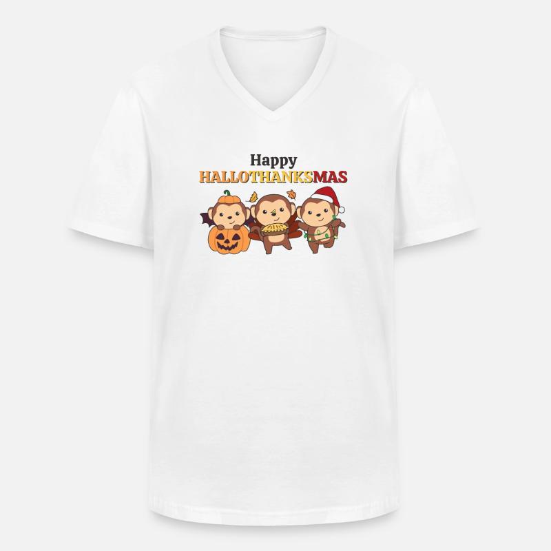 Happy Hallothanksmas Affe Weihnachts Affen - Männer-T-Shirt mit V-Ausschnitt - Weiß