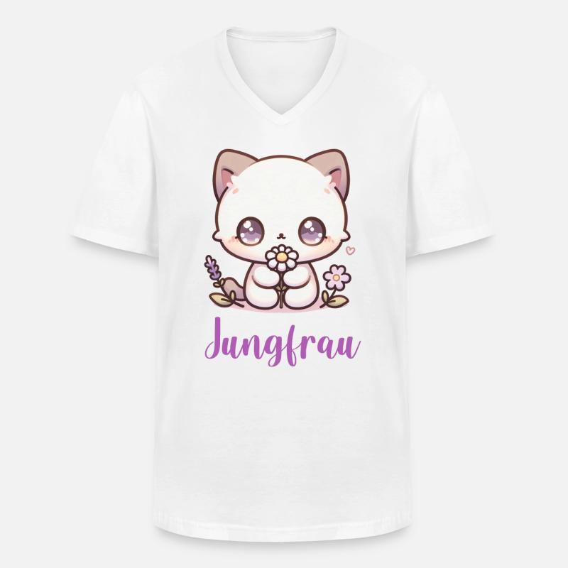 Jungfrau Design Sternzeichen – Kawaii Katze - Männer-T-Shirt mit V-Ausschnitt - Weiß