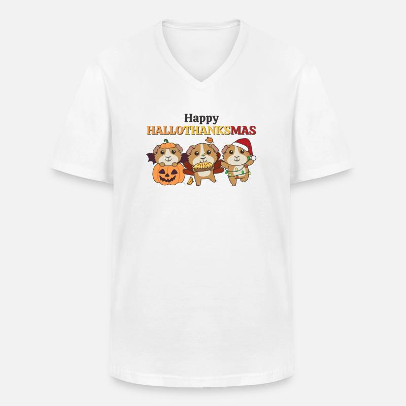 Joyeux Noël Hallothanksmas Cochon d’Inde - T-shirt col V Homme - blanc