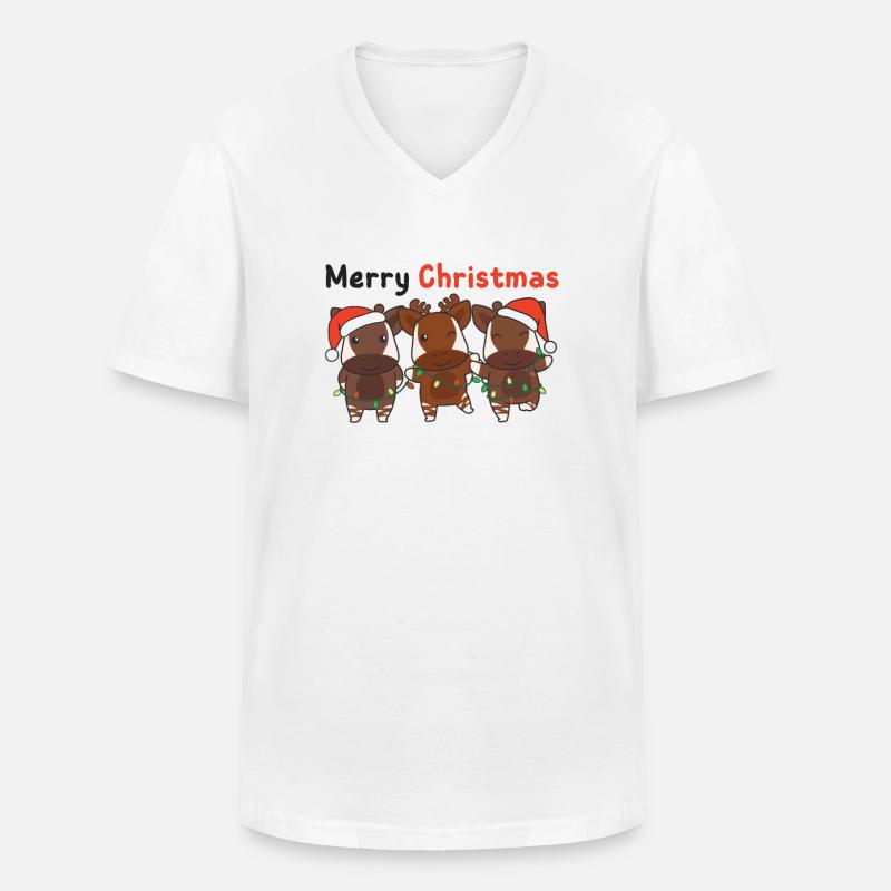 Okapi Noël Hiver Animaux Okapi - T-shirt col V Homme - blanc