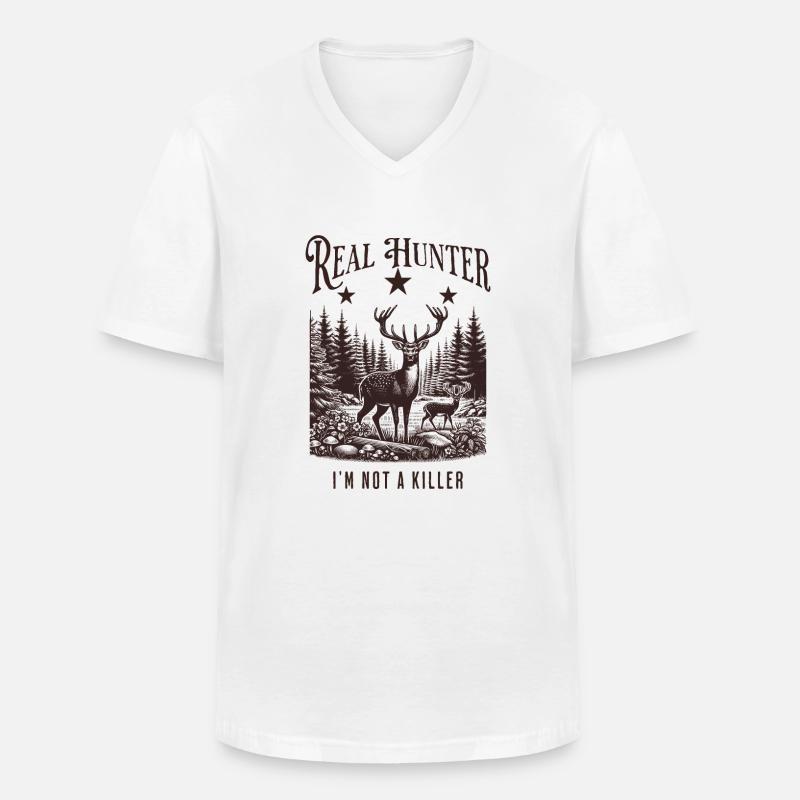 Jäger Mann - Männer-T-Shirt mit V-Ausschnitt - Weiß