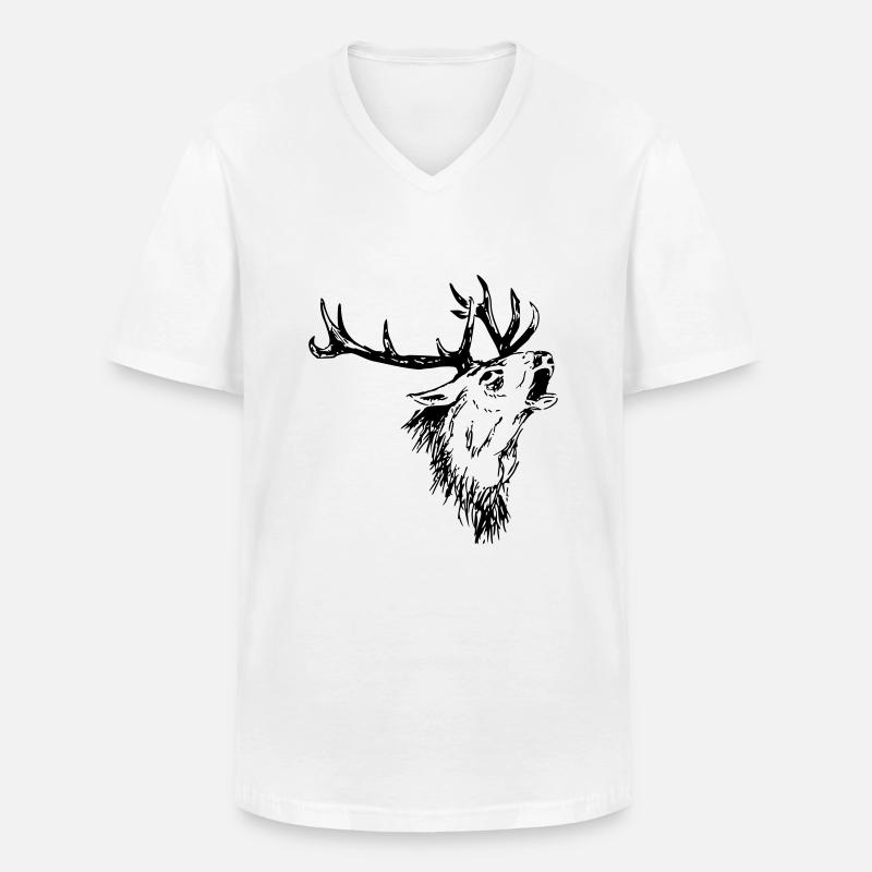 Hirsch - Männer-T-Shirt mit V-Ausschnitt - Weiß