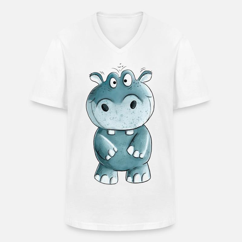 Blaues Nilpferd I Wildtiere Comic - Männer-T-Shirt mit V-Ausschnitt - Weiß