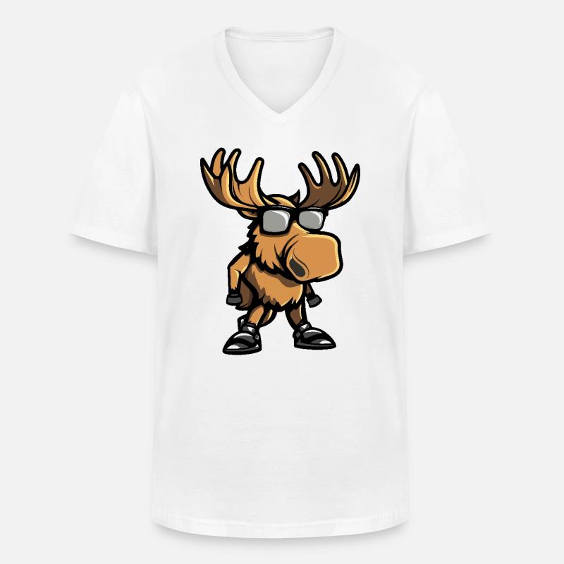 Elch Cool Comic - Männer-T-Shirt mit V-Ausschnitt - Weiß