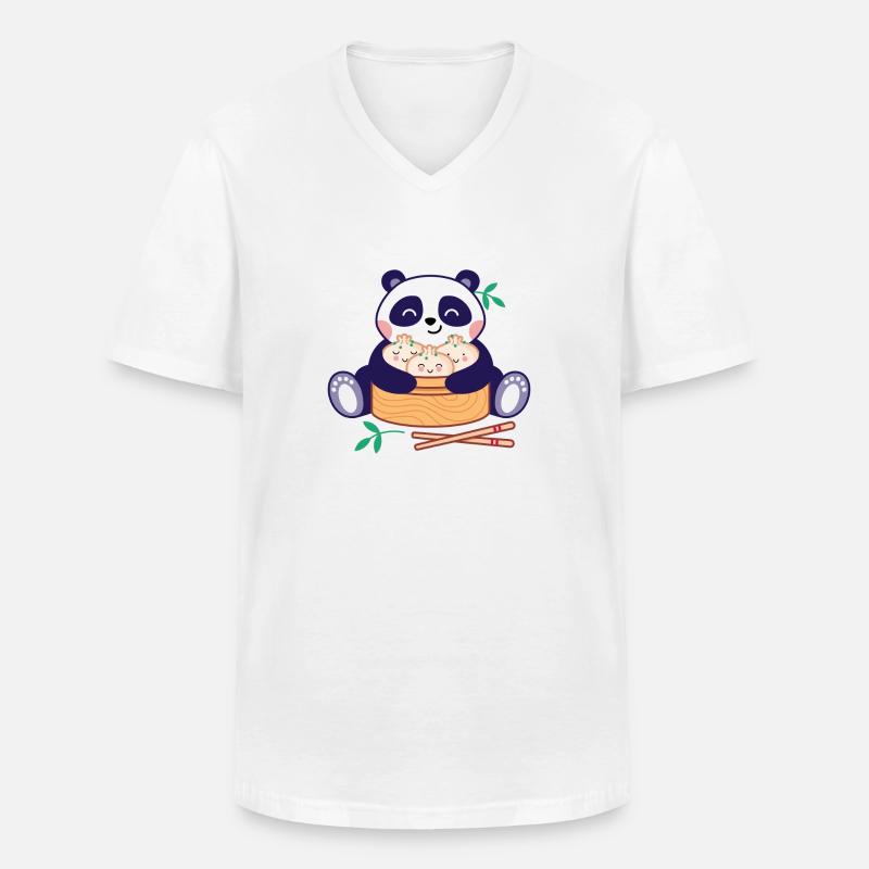 Panda mit Dim Sum - Männer-T-Shirt mit V-Ausschnitt - Weiß