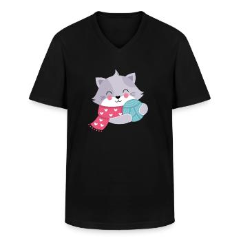 Chat à tubercule laineux - T-shirt col V Homme - noir - Devant - AI Model Male 178 dark (178cm)