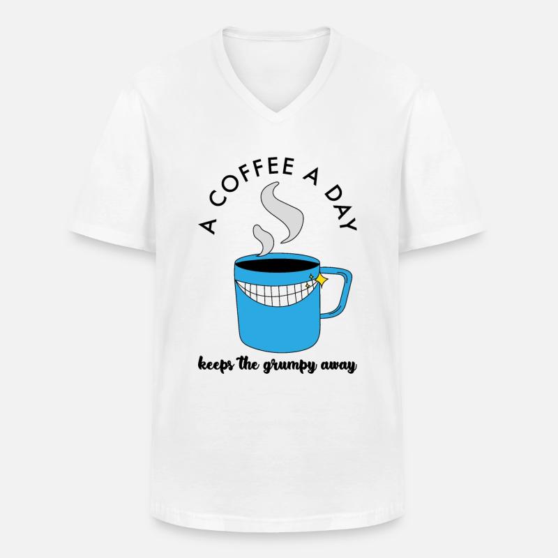 ACoffeeADay white - Männer-T-Shirt mit V-Ausschnitt - Weiß