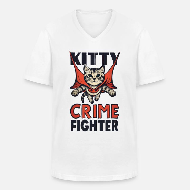 Katze Superheld - Männer-T-Shirt mit V-Ausschnitt - Weiß