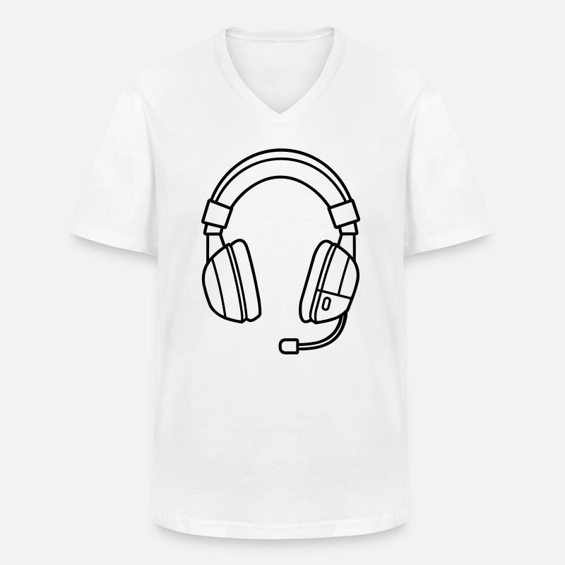 Gaming-Headset - Männer-T-Shirt mit V-Ausschnitt - Weiß