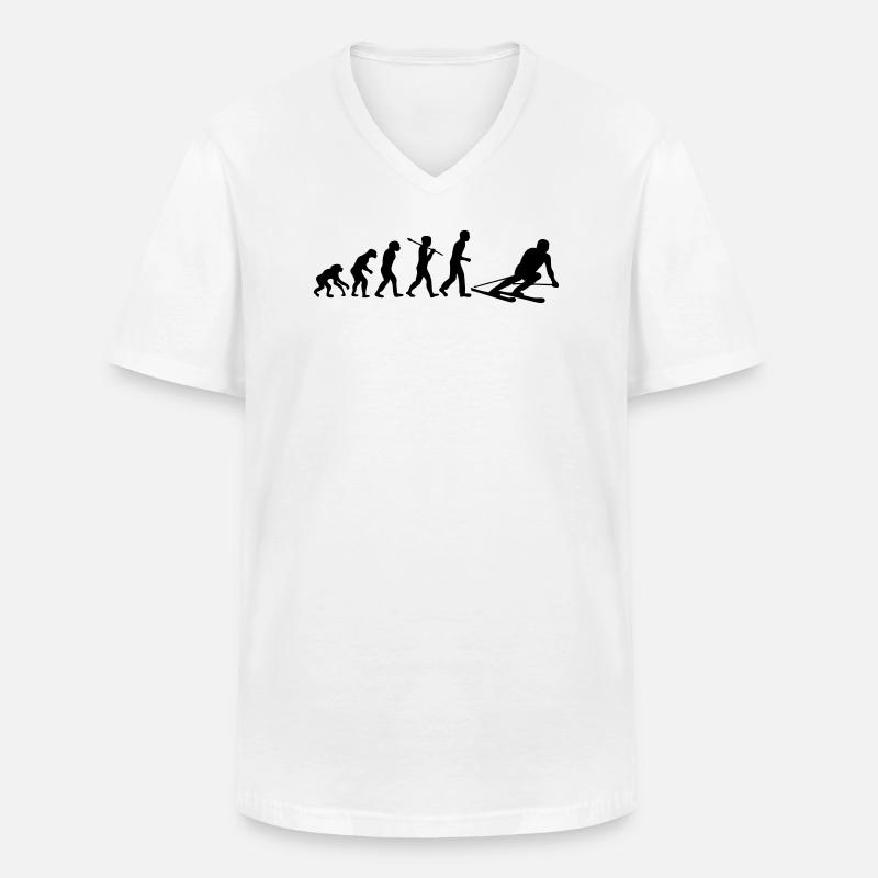 evolution des Menschen Skifahren - Männer-T-Shirt mit V-Ausschnitt - Weiß