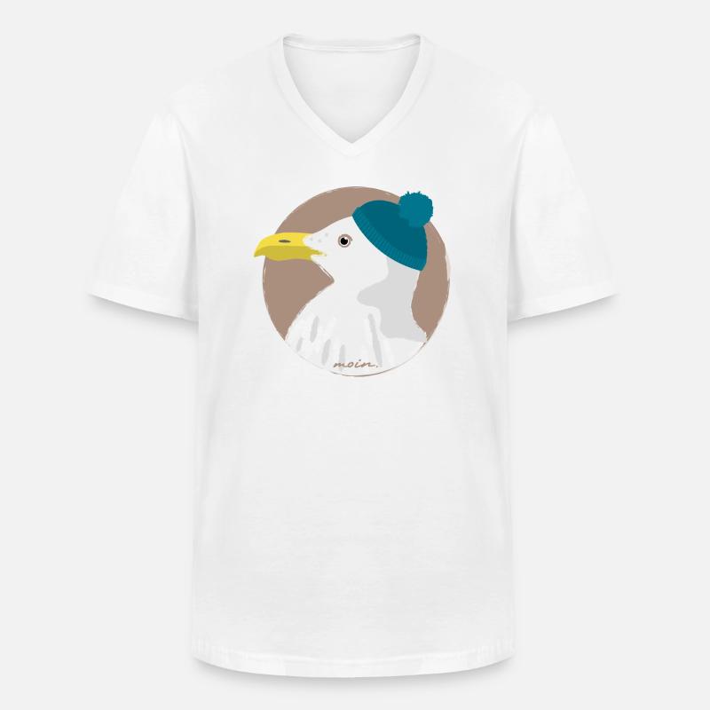 Möwe blaue Mütze | moin - Männer-T-Shirt mit V-Ausschnitt - Weiß