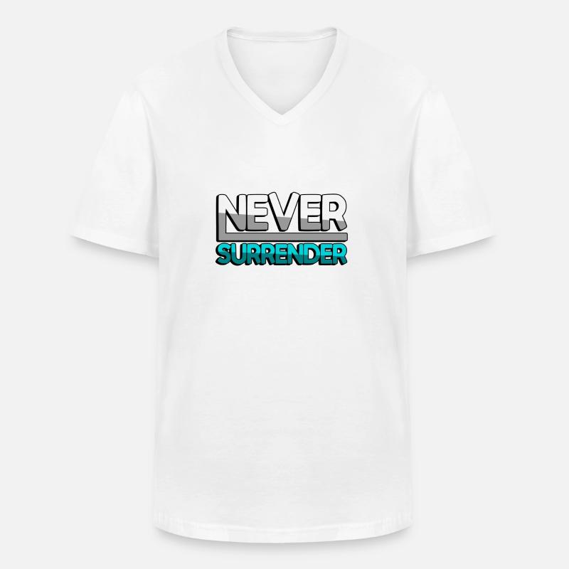 NEVER SURRENDER (Türkis) - Gaming - Männer-T-Shirt mit V-Ausschnitt - Weiß