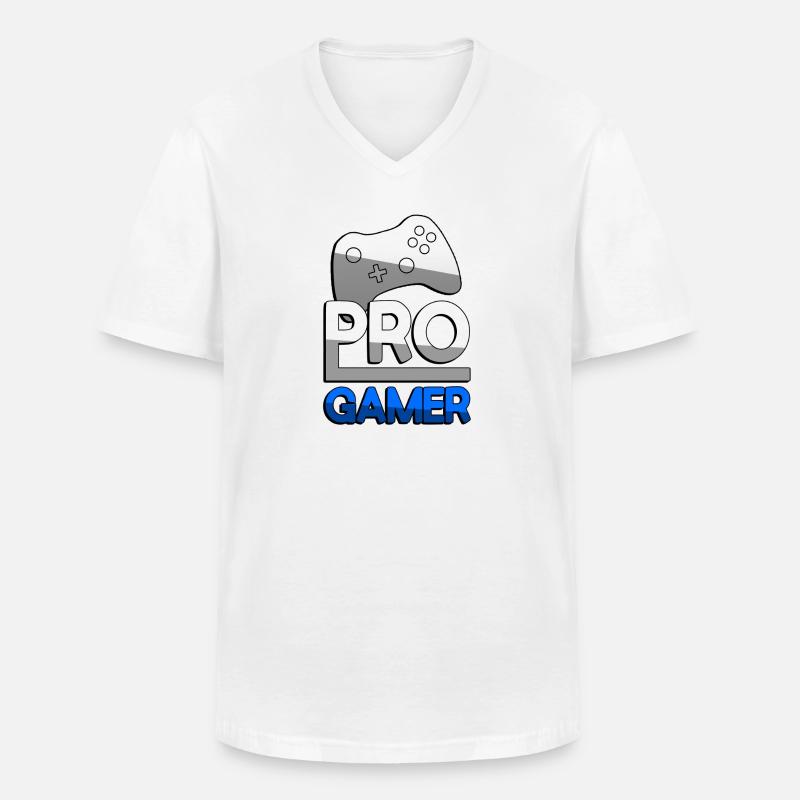PRO GAMER (Blau) + Controller - Gaming - Männer-T-Shirt mit V-Ausschnitt - Weiß