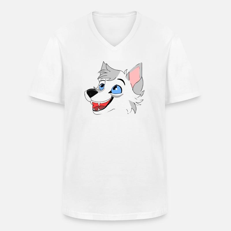 Lächelnder Wolf - Männer-T-Shirt mit V-Ausschnitt - Weiß