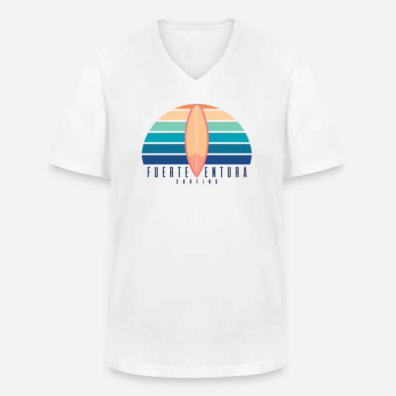 Fuerteventura Surf - Maglietta da uomo classica con scollo a V - bianco