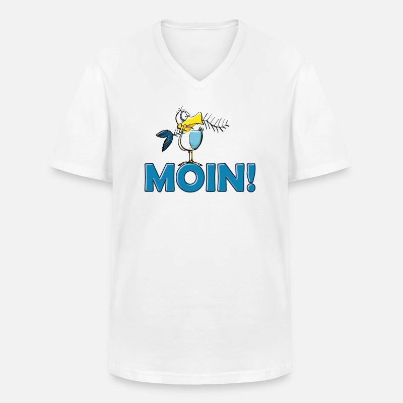 lustige Moin Möwe mit Gräte - Männer-T-Shirt mit V-Ausschnitt - Weiß
