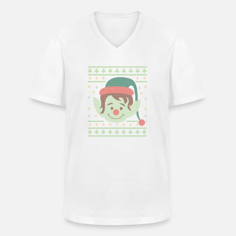 Christmas Elf hässliche Strickjacke - Männer-T-Shirt mit V-Ausschnitt - Weiß