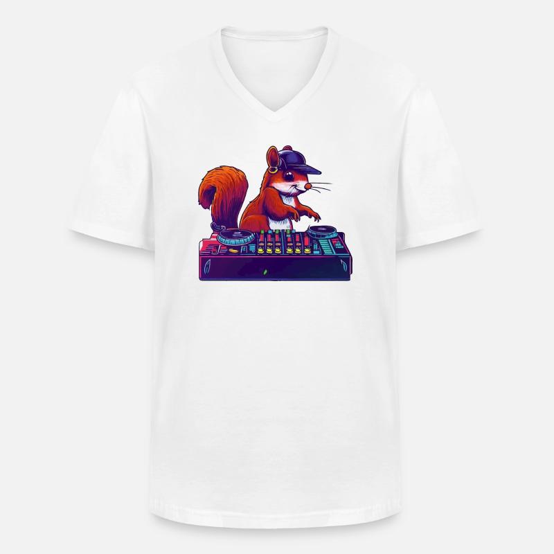 Eichhörnchen DJ Geschenkidee - Männer-T-Shirt mit V-Ausschnitt - Weiß