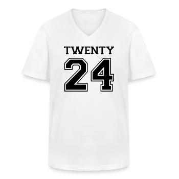 2024 - Men's V-Neck T-Shirt - white - Front - AI Model Male 185 light (185cm)