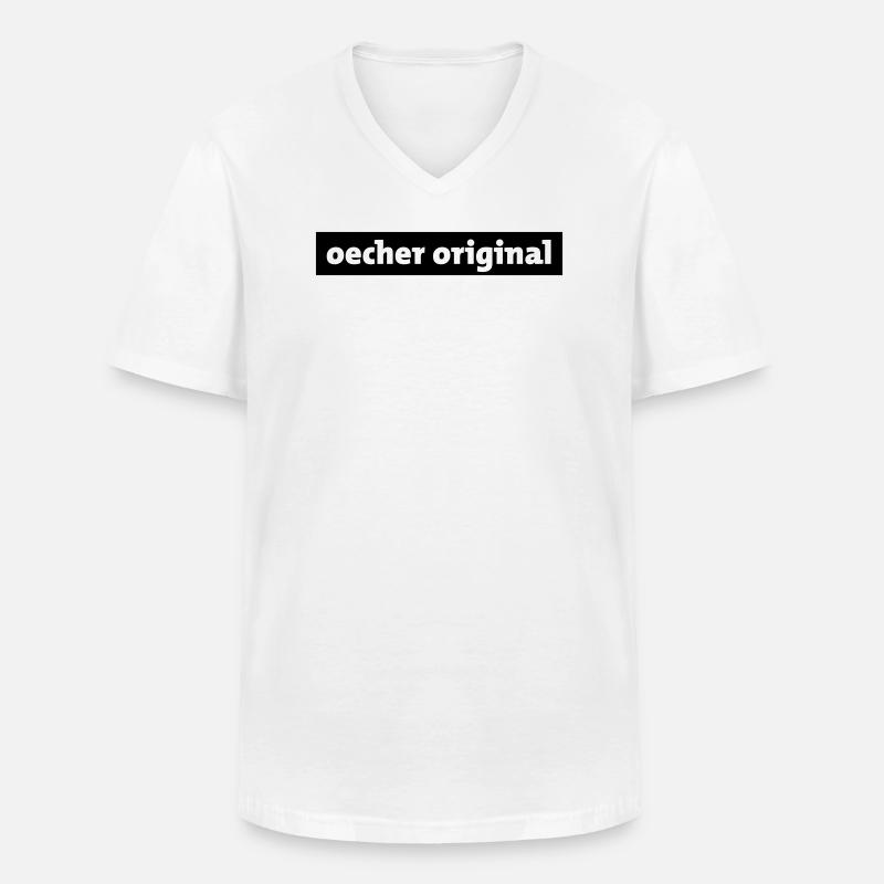 "Oecher Original" Aachen/Öche - Männer-T-Shirt mit V-Ausschnitt - Weiß
