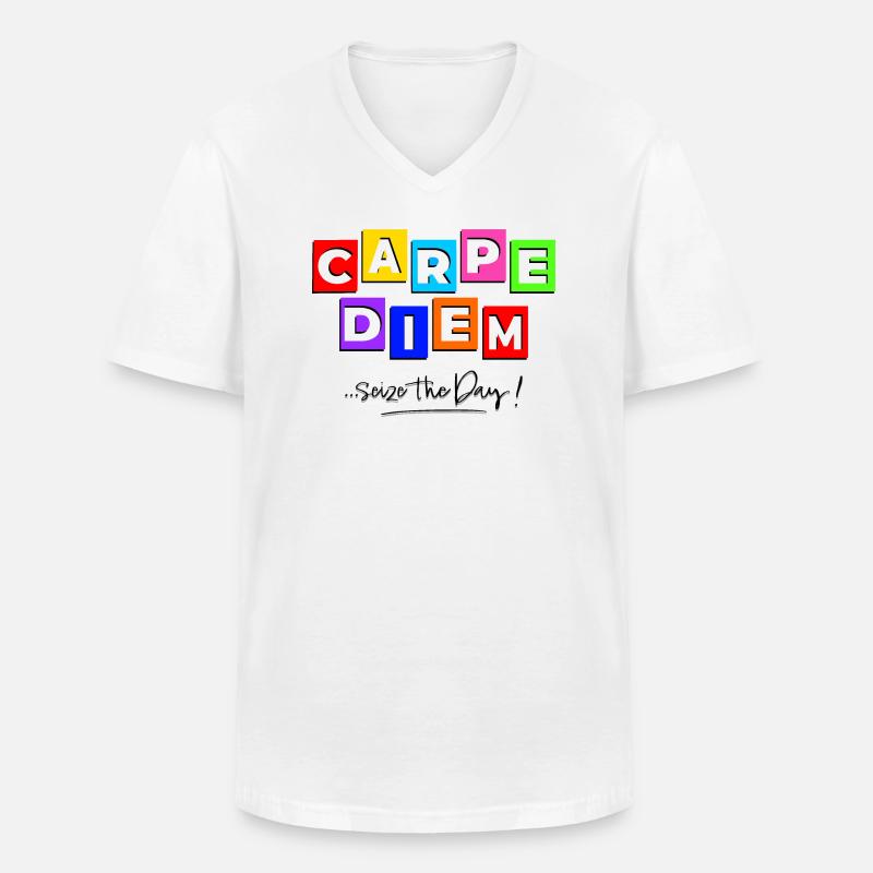 Carpediem im Comic-Stil - Männer-T-Shirt mit V-Ausschnitt - Weiß
