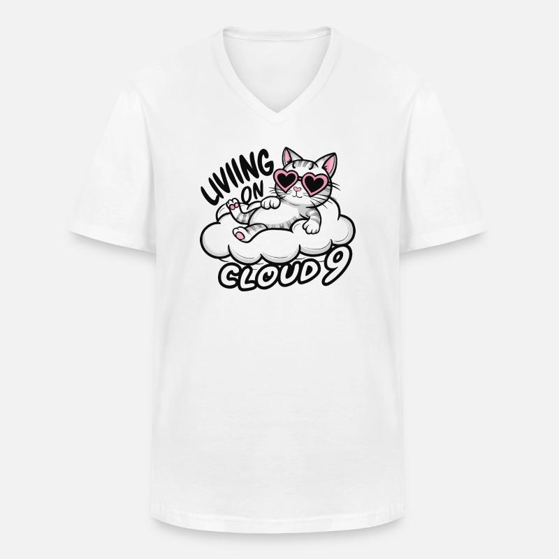 Katze Kätzchen auf Wolke 9 - Männer-T-Shirt mit V-Ausschnitt - Weiß