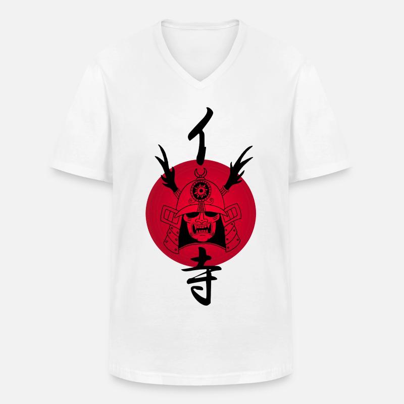 Schwarzer Samurai und Rote Sonne - Männer-T-Shirt mit V-Ausschnitt - Weiß