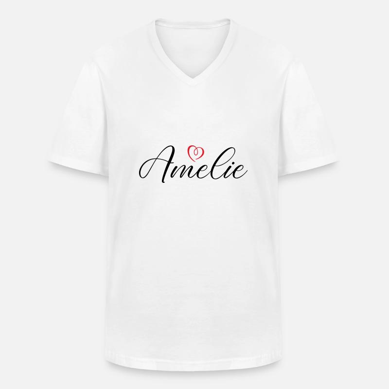 Amelie Nome Cuore - Maglietta da uomo classica con scollo a V - bianco