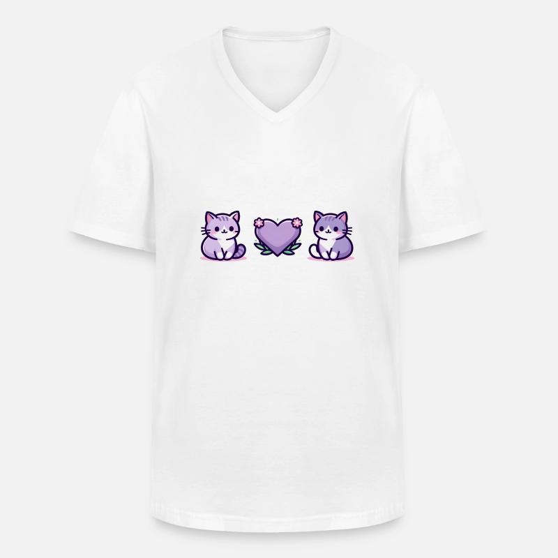 Katzen mit großem Herz - Männer-T-Shirt mit V-Ausschnitt - Weiß