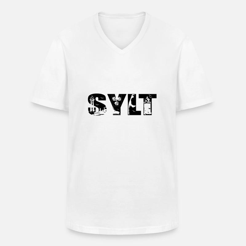 Sylt Skyline - Männer-T-Shirt mit V-Ausschnitt - Weiß