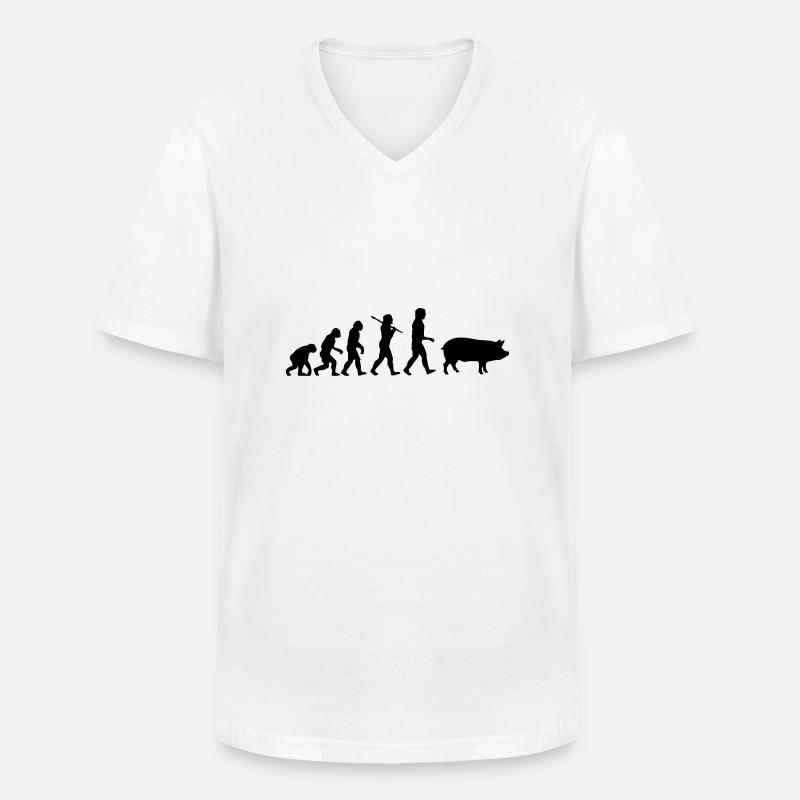 Evolution zum Schwein - Männer-T-Shirt mit V-Ausschnitt - Weiß