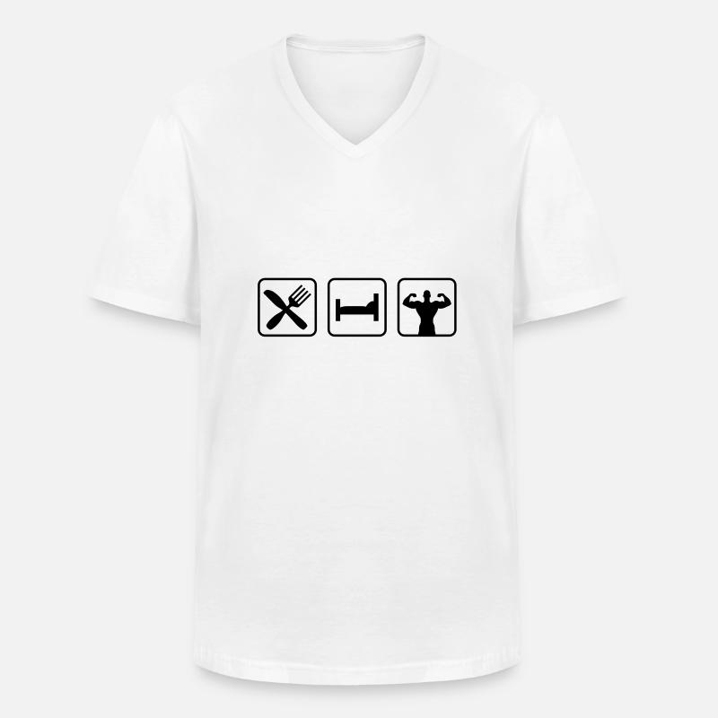 eatsleep_bodybuilding1 - Männer-T-Shirt mit V-Ausschnitt - Weiß