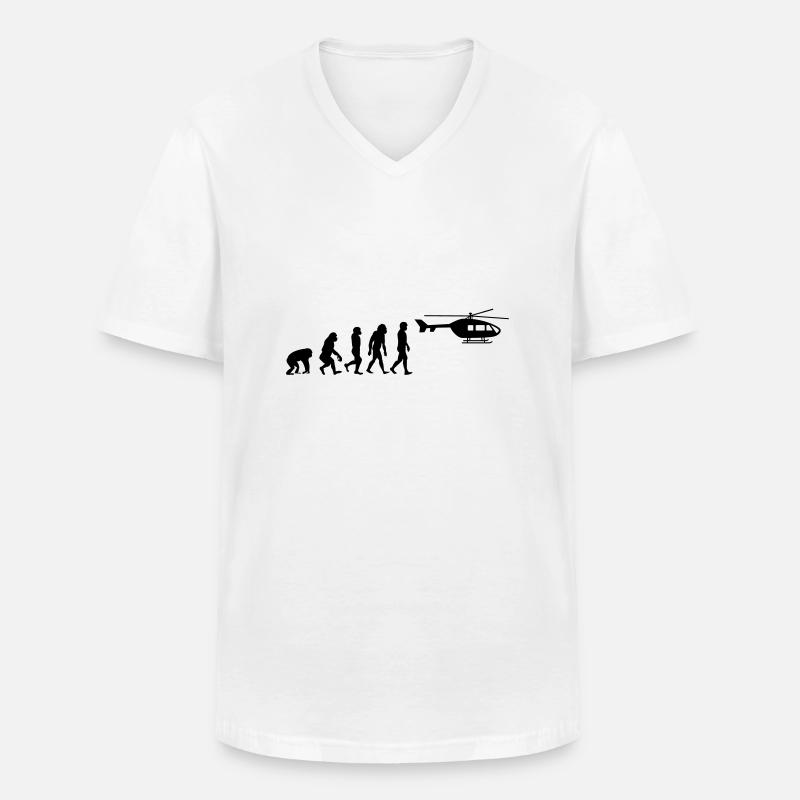 Hubschrauber Pilot Evolution Steinzeit - Männer-T-Shirt mit V-Ausschnitt - Weiß