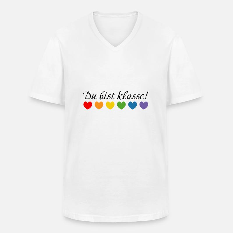 Regenbogenherzchen du bist klasse - Männer-T-Shirt mit V-Ausschnitt - Weiß