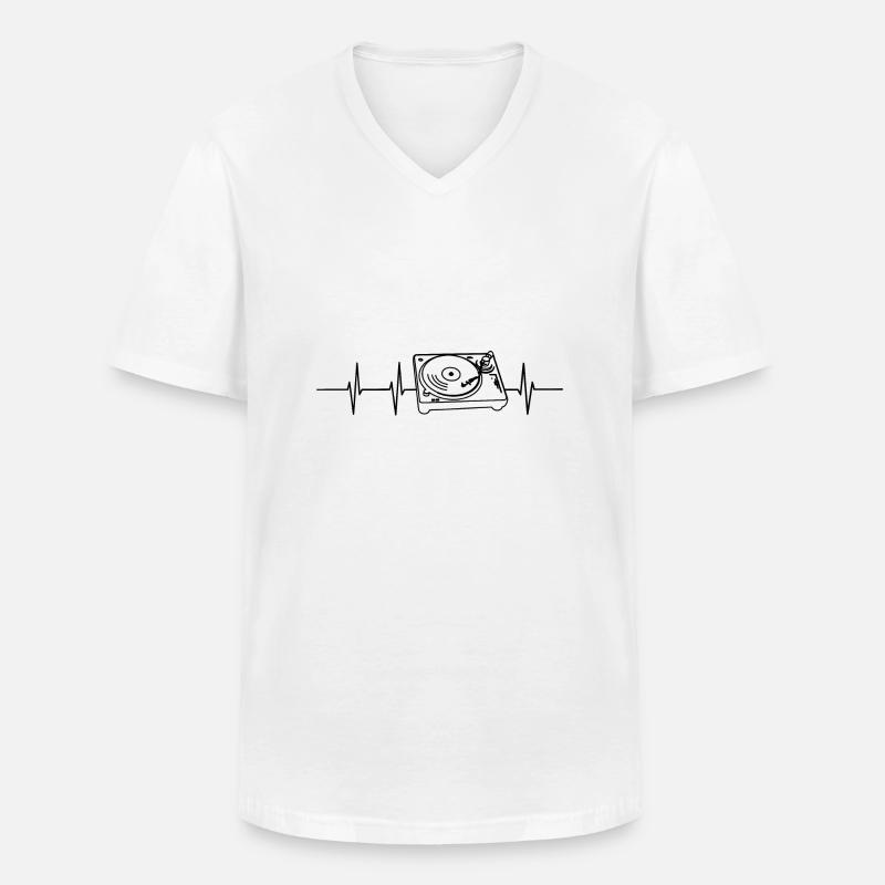 Plattenspieler Herzfrequenz - Männer-T-Shirt mit V-Ausschnitt - Weiß