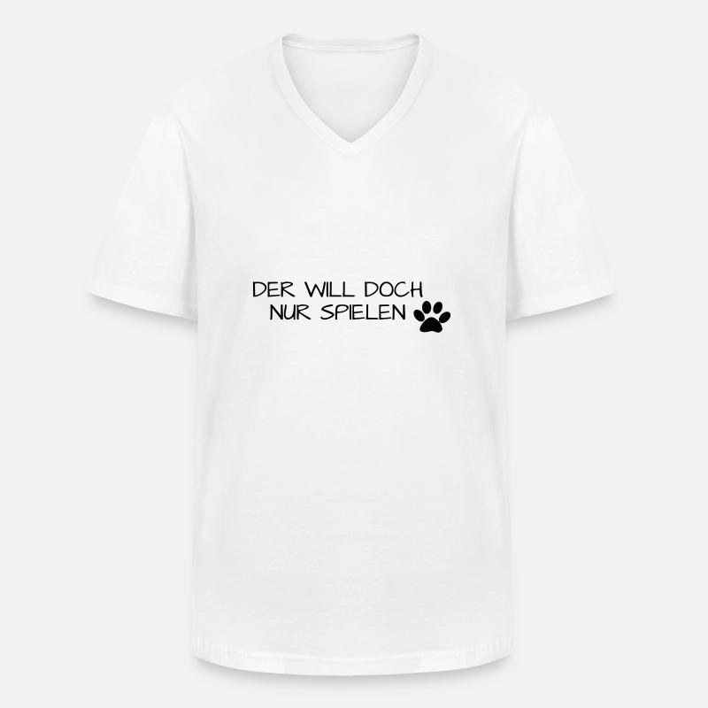 Der will nur spielen - Männer-T-Shirt mit V-Ausschnitt - Weiß