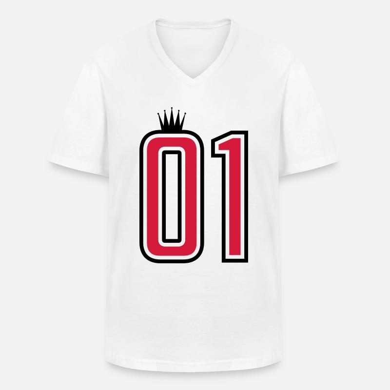 01 eins krone 1 nummer - Männer-T-Shirt mit V-Ausschnitt - Weiß