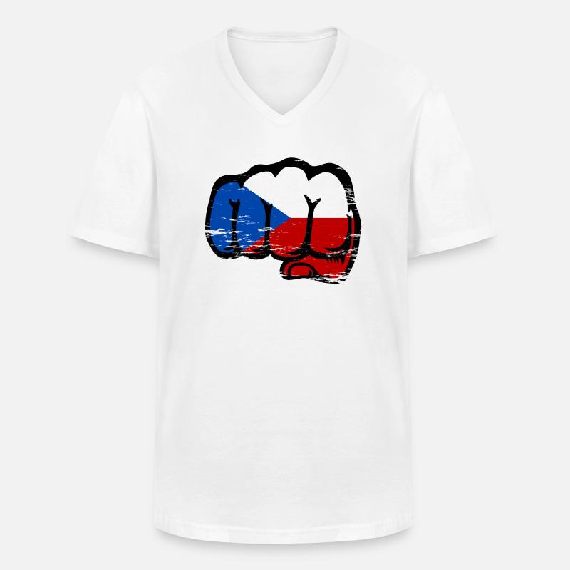 Tschechien Faust Flagge used - Männer-T-Shirt mit V-Ausschnitt - Weiß