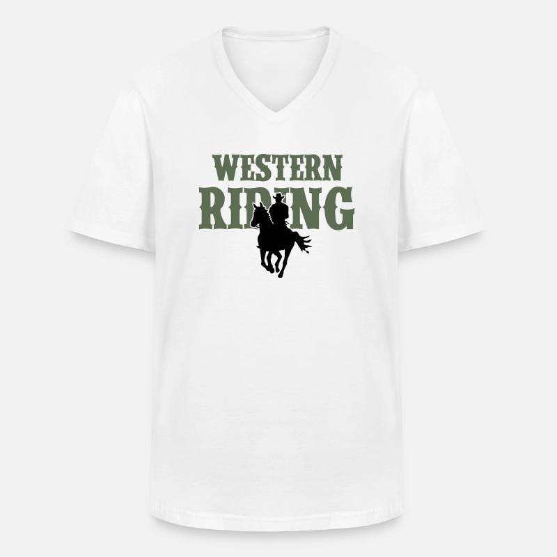 Western Reiten Mann - Männer-T-Shirt mit V-Ausschnitt - Weiß