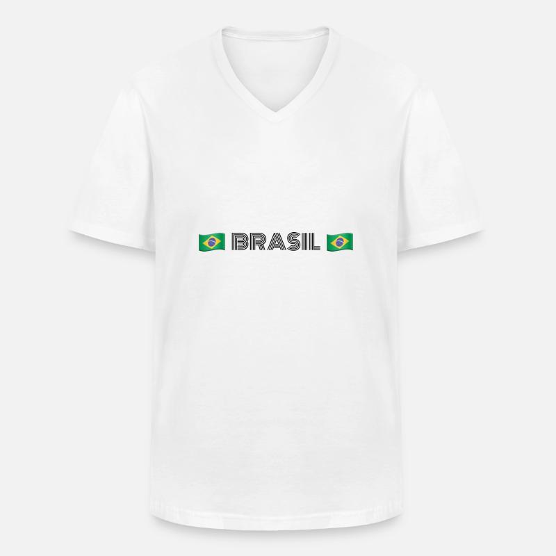 BRASIL - Männer-T-Shirt mit V-Ausschnitt - Weiß