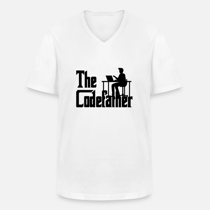 The Codefather Coding Programier Cadeau - T-shirt col V Homme - blanc
