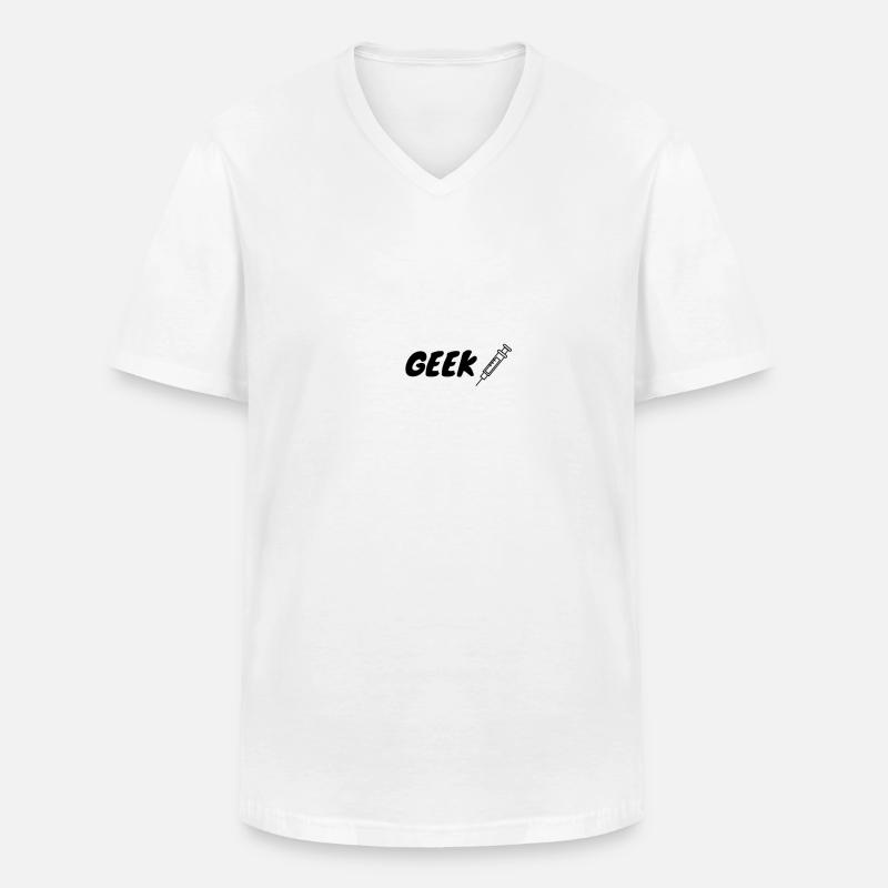 GEEK - Maglietta da uomo classica con scollo a V - bianco